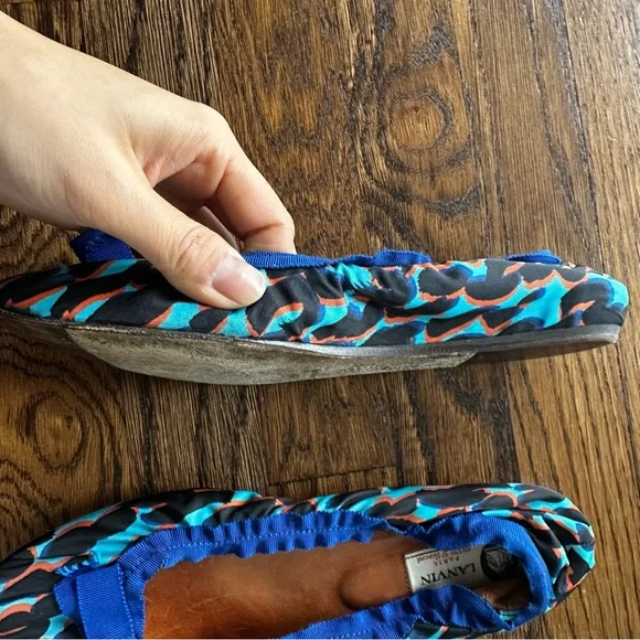 Lanvin silk ballet flats in a blue and orange leopard print EU38.5 US 7.5 - Picture 7 of 14